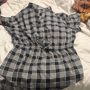 Black and White Plaid Women's Blouse